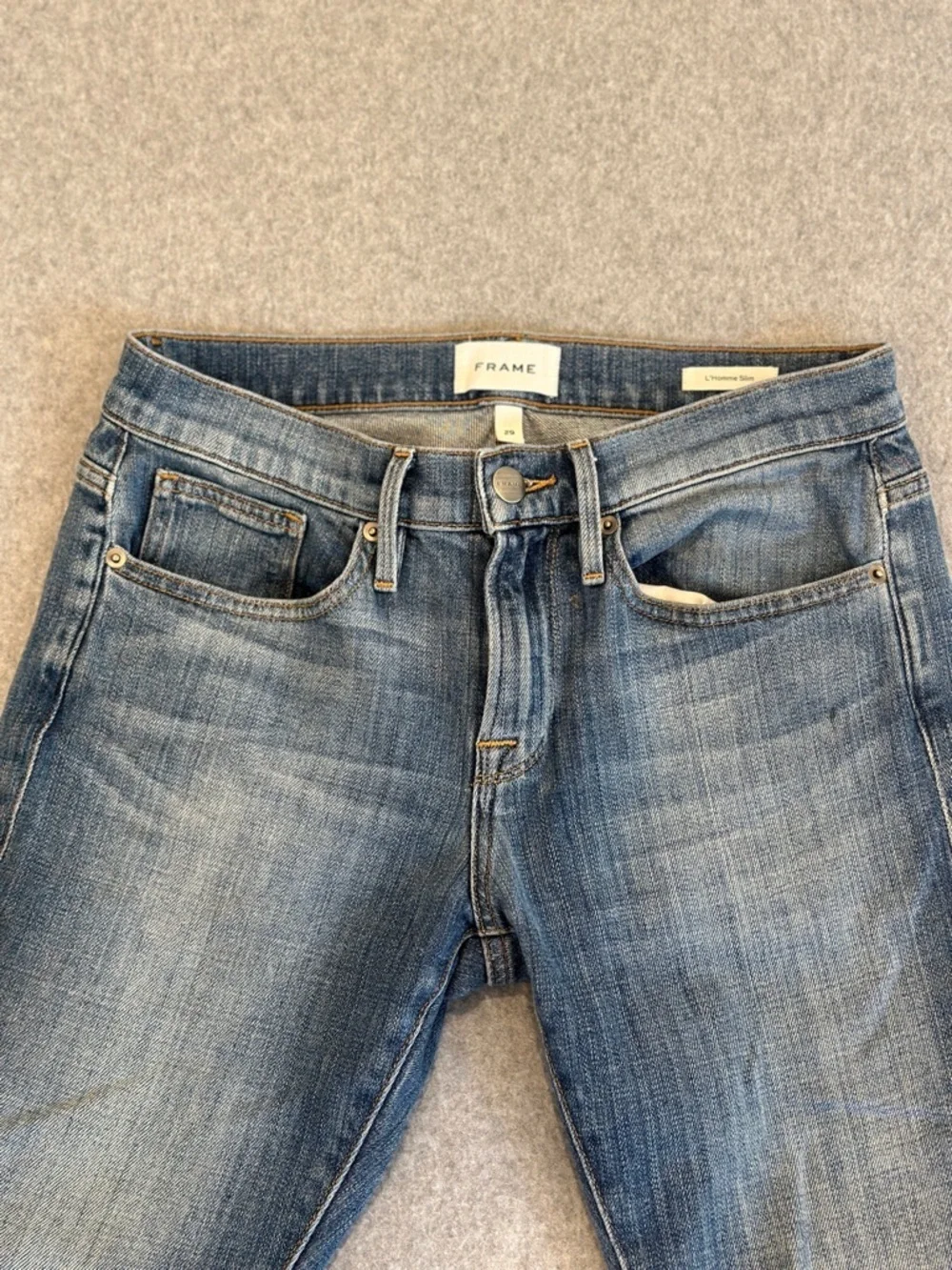 Frame Denim Men's L’Home Slim Straight Jeans in Mid Blue Wash